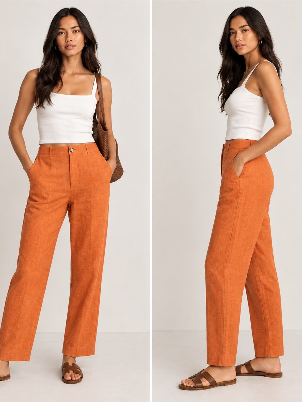Wilfred Cherice Italian Linen Blend Orange Slim Cigarette Pants